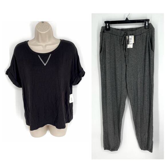 Alfani NWT 2 Pc PJ Set Sleepwear Shirt Pants Size S Black, Charcoal Heather - Picture 1 of 10